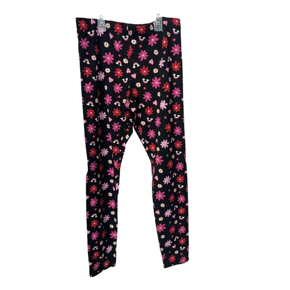 Wonder Nation Girls Black Floral‎ Hearts Valentines Day Leggings, Size XXL(18)